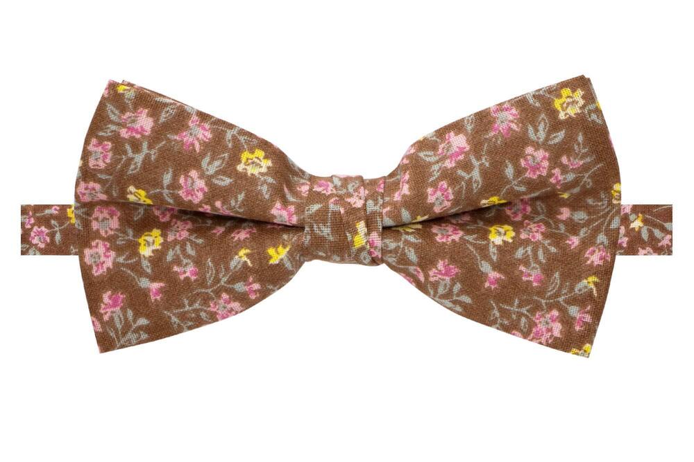 2772 Cotton Floral Print Bow Tie, 39-Brown